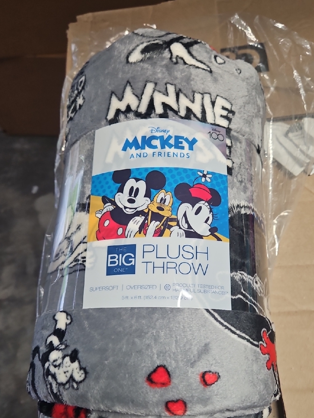 Disney Mickey & Friends Plush Throw Blanket - Gray with Red Accents